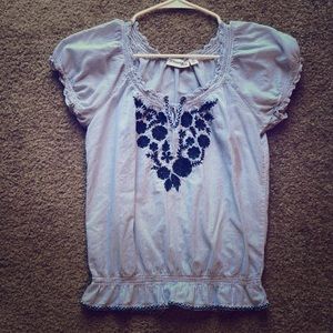 Blue Embroidered Flower Top